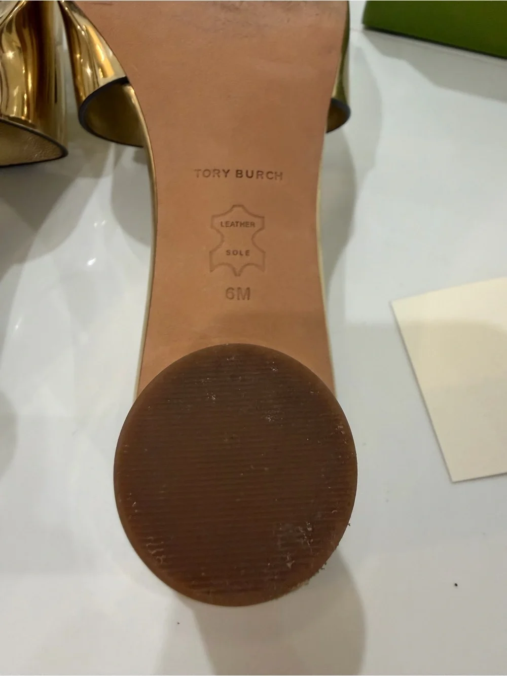 Tory Burch Metallic Gold Logo Slide Mules